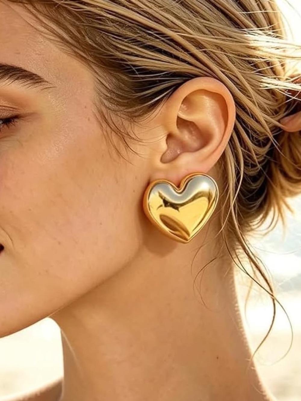 Anthropologie Shiny Gold Tone Heart Stud Earrings